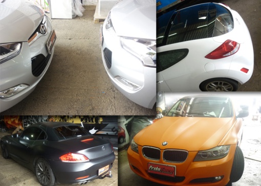 Máquinas - Unidade Morumbi - 2 Velosters (prata para branco), BMW Z4 para-choque (preto fosco) e a BMW 320 (preta para laranja e teto fibra de carbono) 